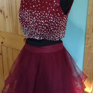 Elegant Burgundy Beaded Dress